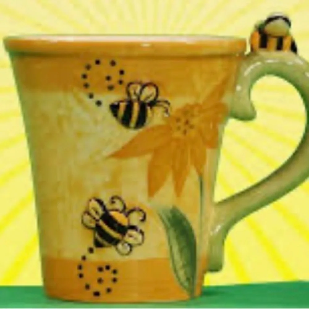 Pier 1 Yellow 3d Bee Mug with Green Handle